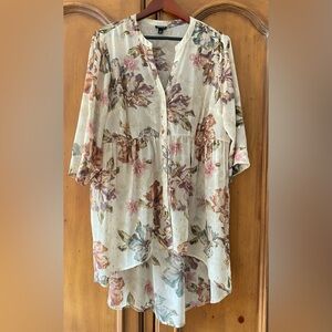 Torrid Sheer Floral Chiffon High Low Tunic Shirt Plus Sz 1X Cottage